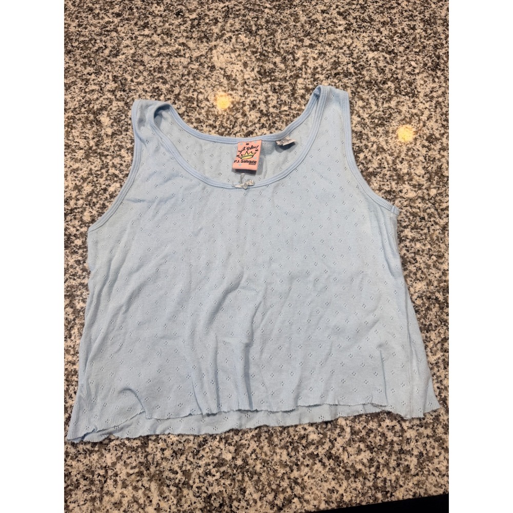 VTG PJ Salvage Pointelle Tank Top Women Large Blue Cotton Coquette Soft Girl